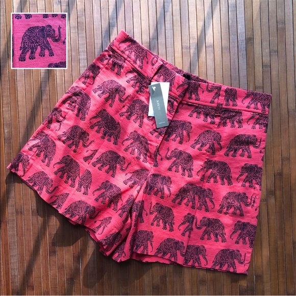 J. Crew Pants - 🆕 J. Crew Coral High Waist Elephant Print Shorts